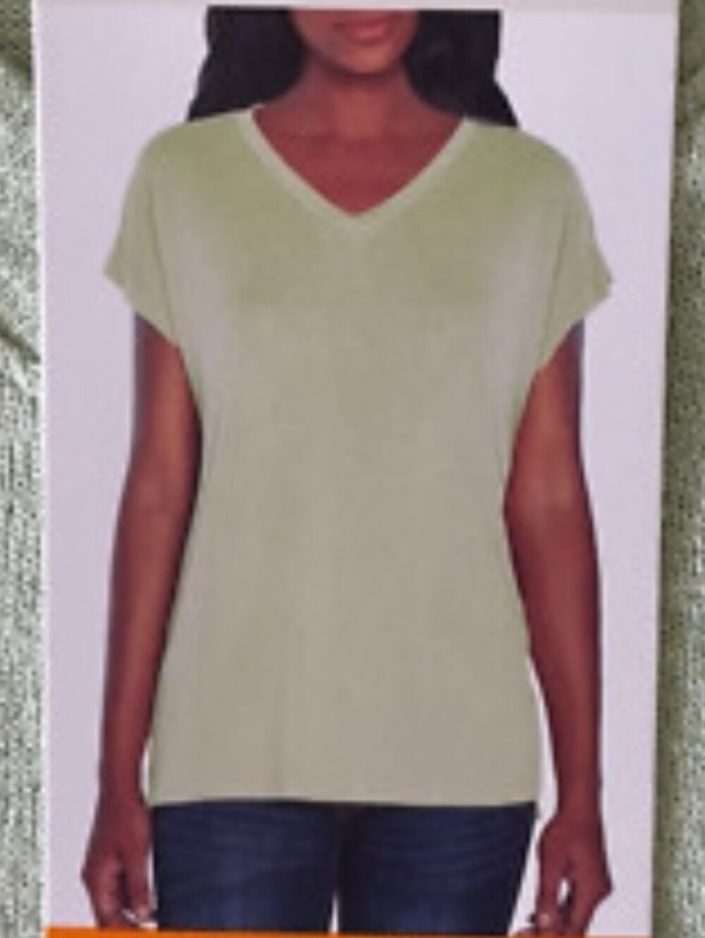 Orvis Ladies V-Neck Tunic Knit Top Green Short Sleeve Rayon Spandex Sz M